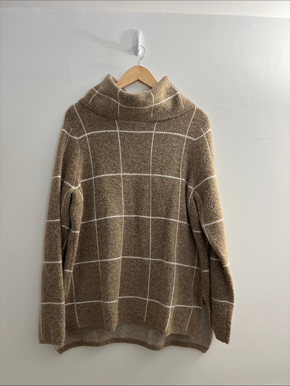 Windowpane Cowl Neck Sweater in Brown